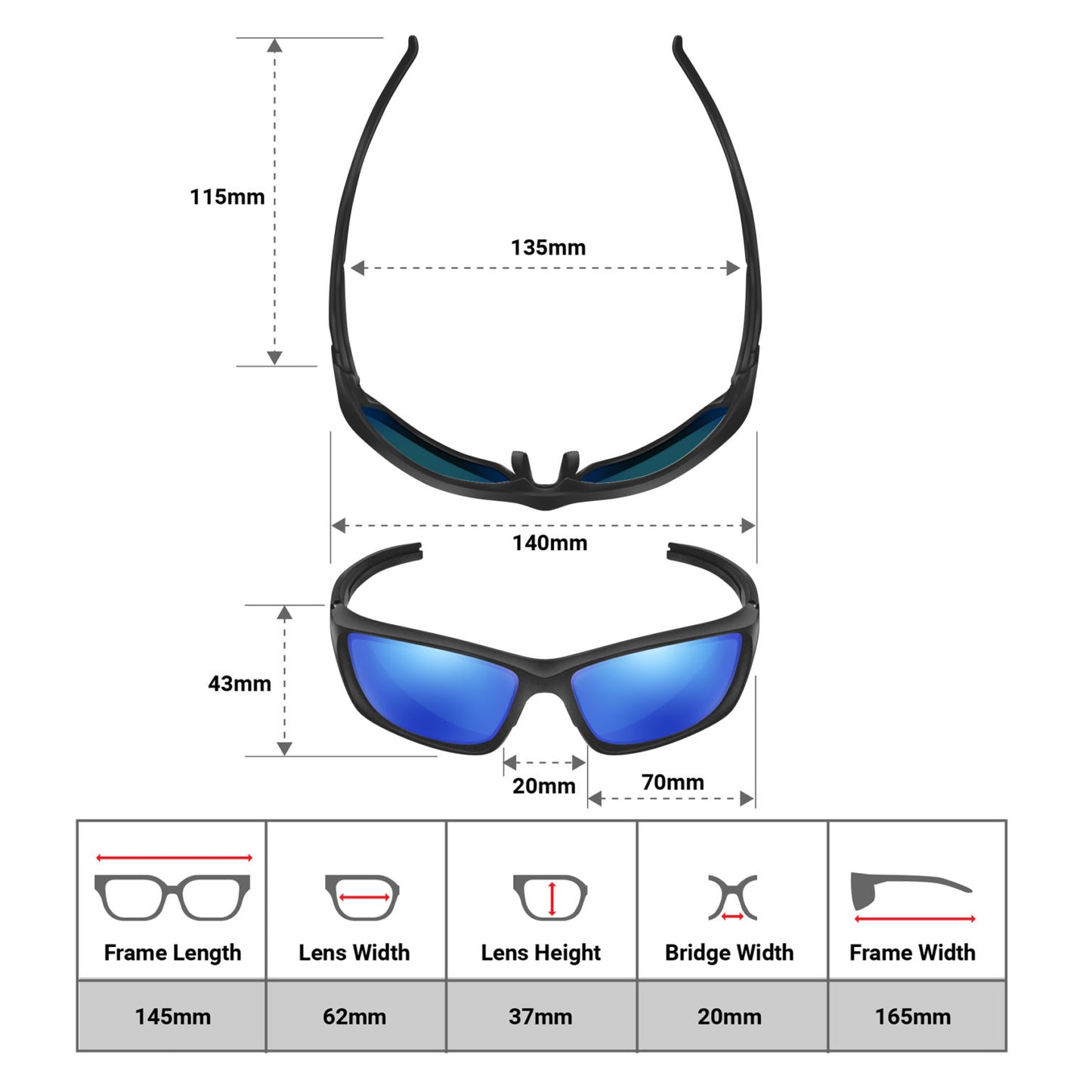 Sports Glasses Ranger Unbreakable Frame UV 400 (Black Blue)