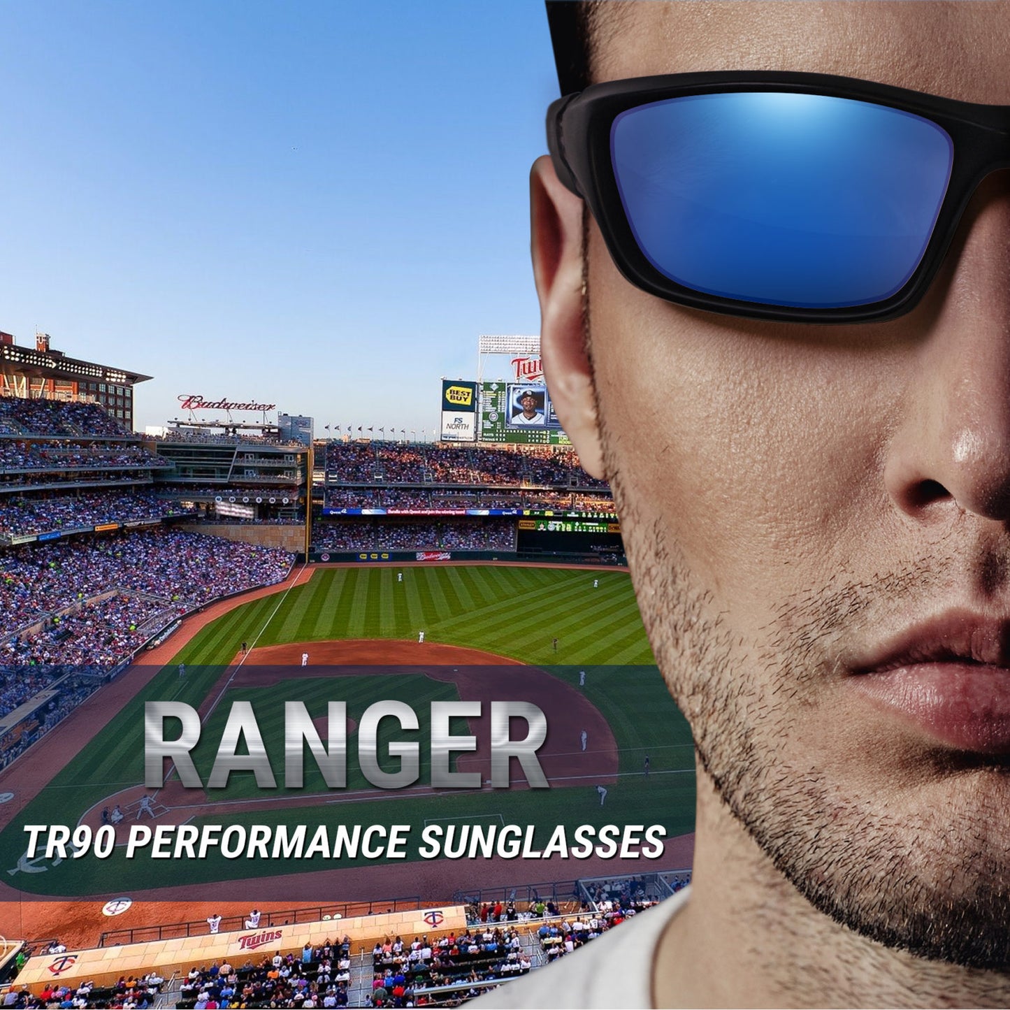 Sports Glasses Ranger Unbreakable Frame UV 400 (Black Blue)