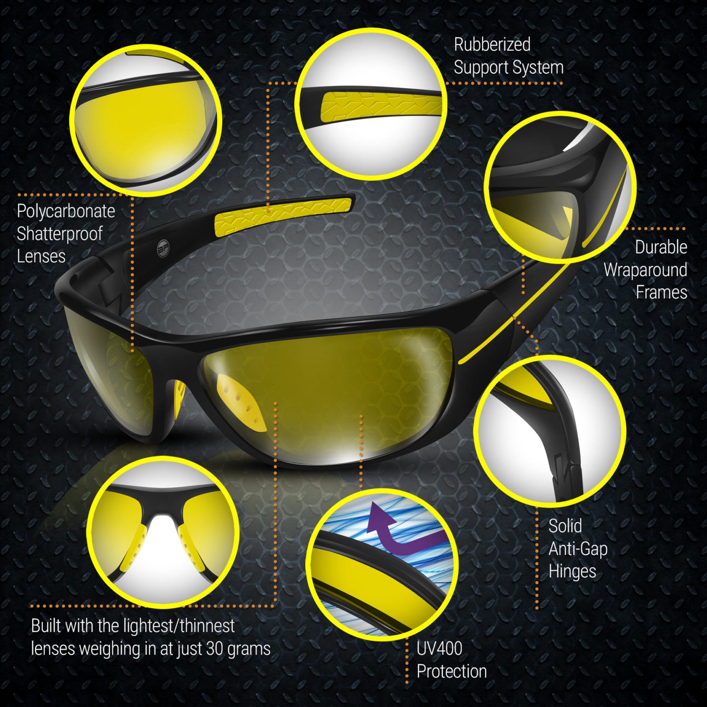Anti Glare Glasses Chopper HD Lenses (Black Yellow Yellow)
