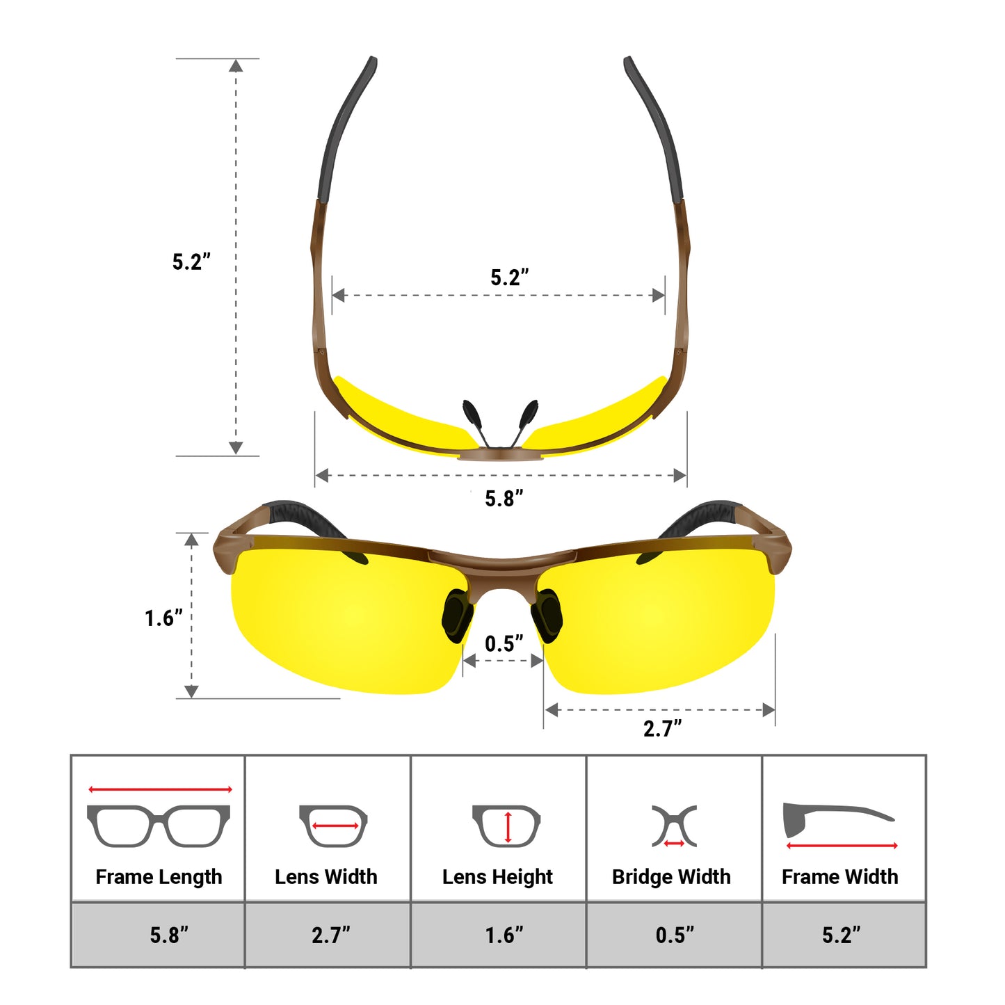 Night Driving Glasses Knight Visor Semi Rimless Frame (Titanium B)