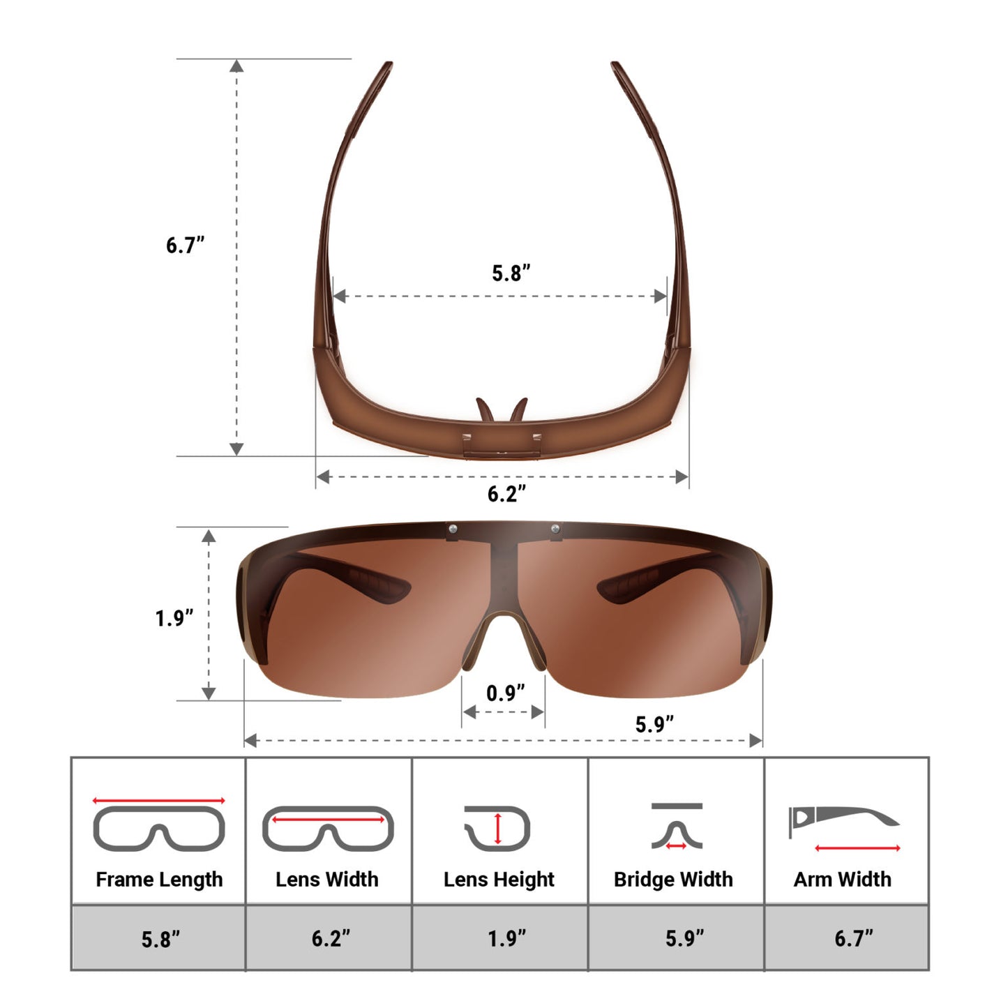 Fit Over Sunglasses Wrap Around Glasses (Brown)