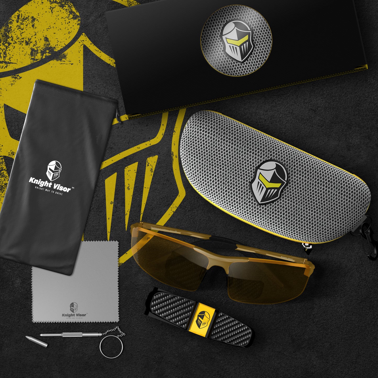 Night Driving Glasses Knight Visor Semi Rimless Frame (Gold A)