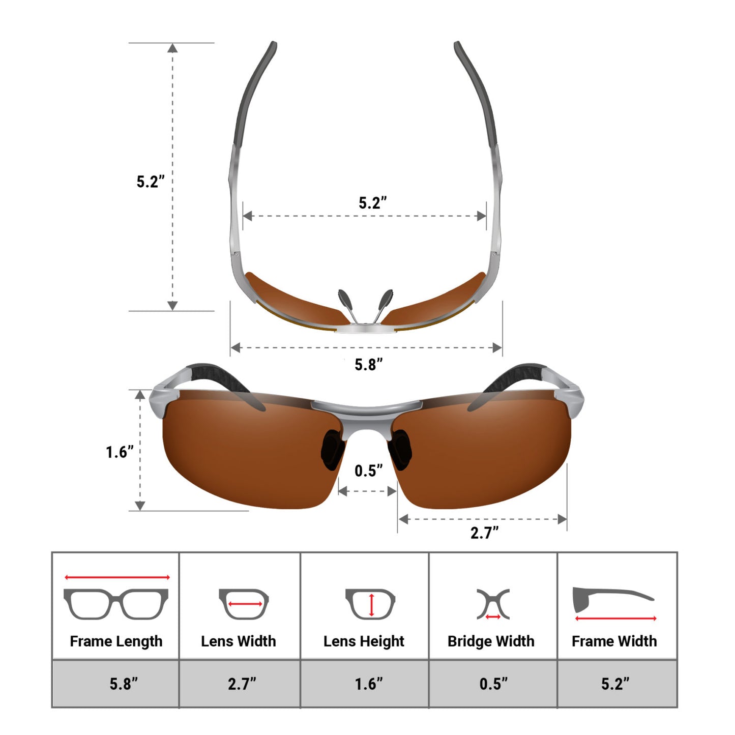 Daytime Driving Glasses Knight Visor Semi Rimless Frame (Silver Copper A)