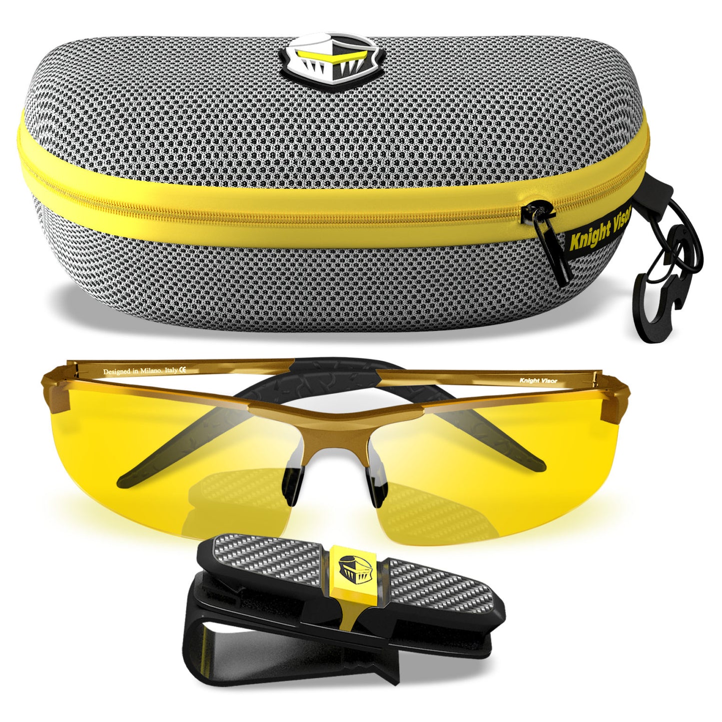 Night Driving Glasses Knight Visor Semi Rimless Frame (Gold A)