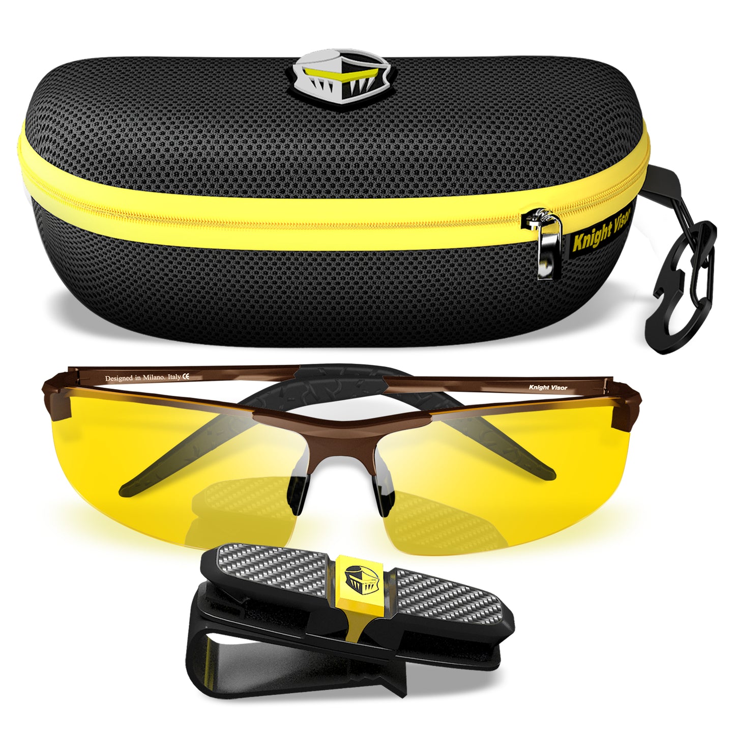 Night Driving Glasses Knight Visor Semi Rimless Frame (Titanium B)