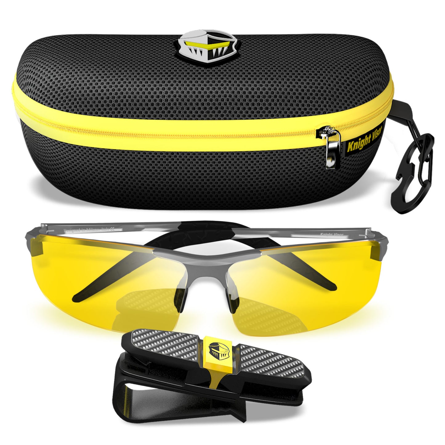 Night Driving Glasses Knight Visor Semi Rimless Frame (Silver B)
