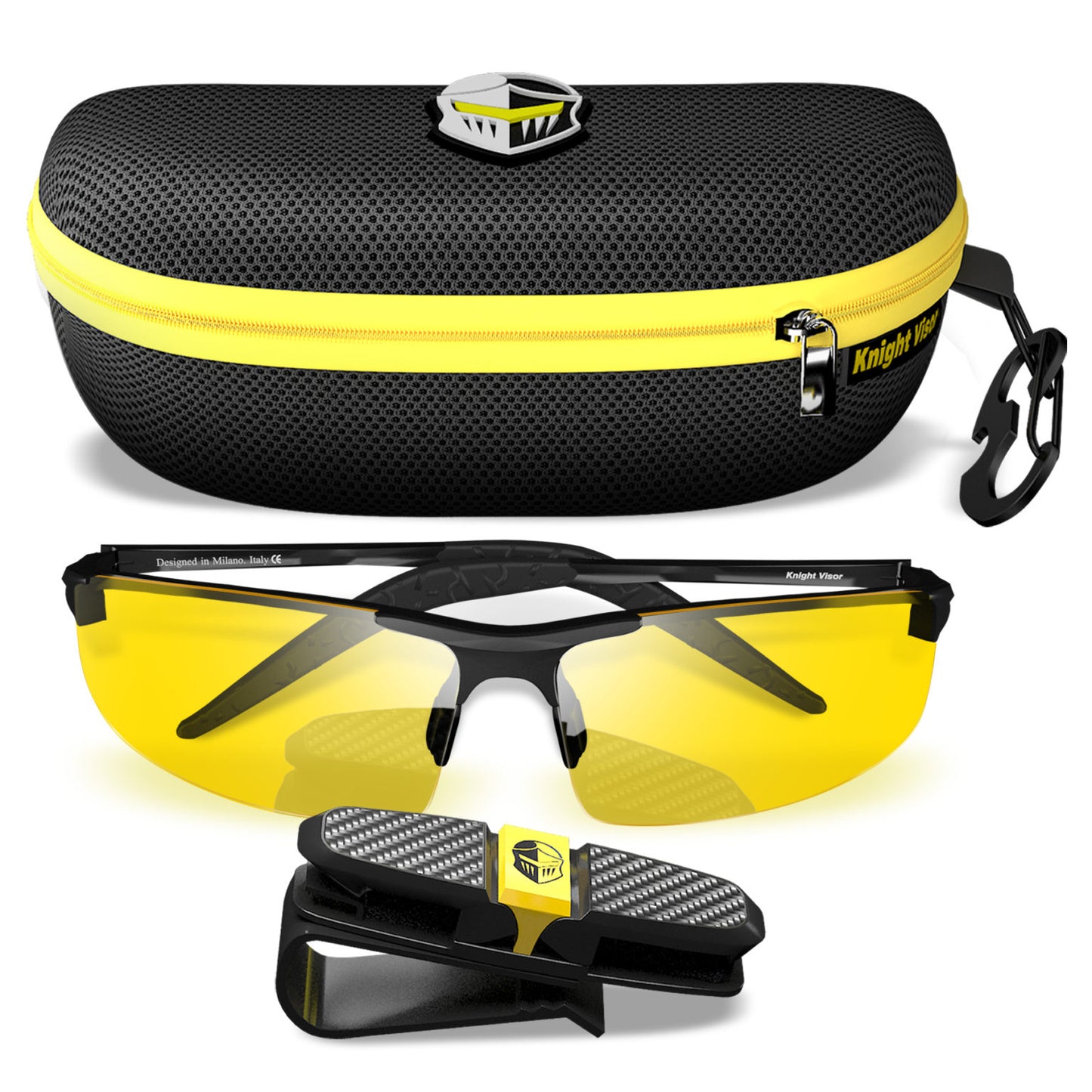 Night Driving Glasses Knight Visor Semi Rimless Frame (Black B)