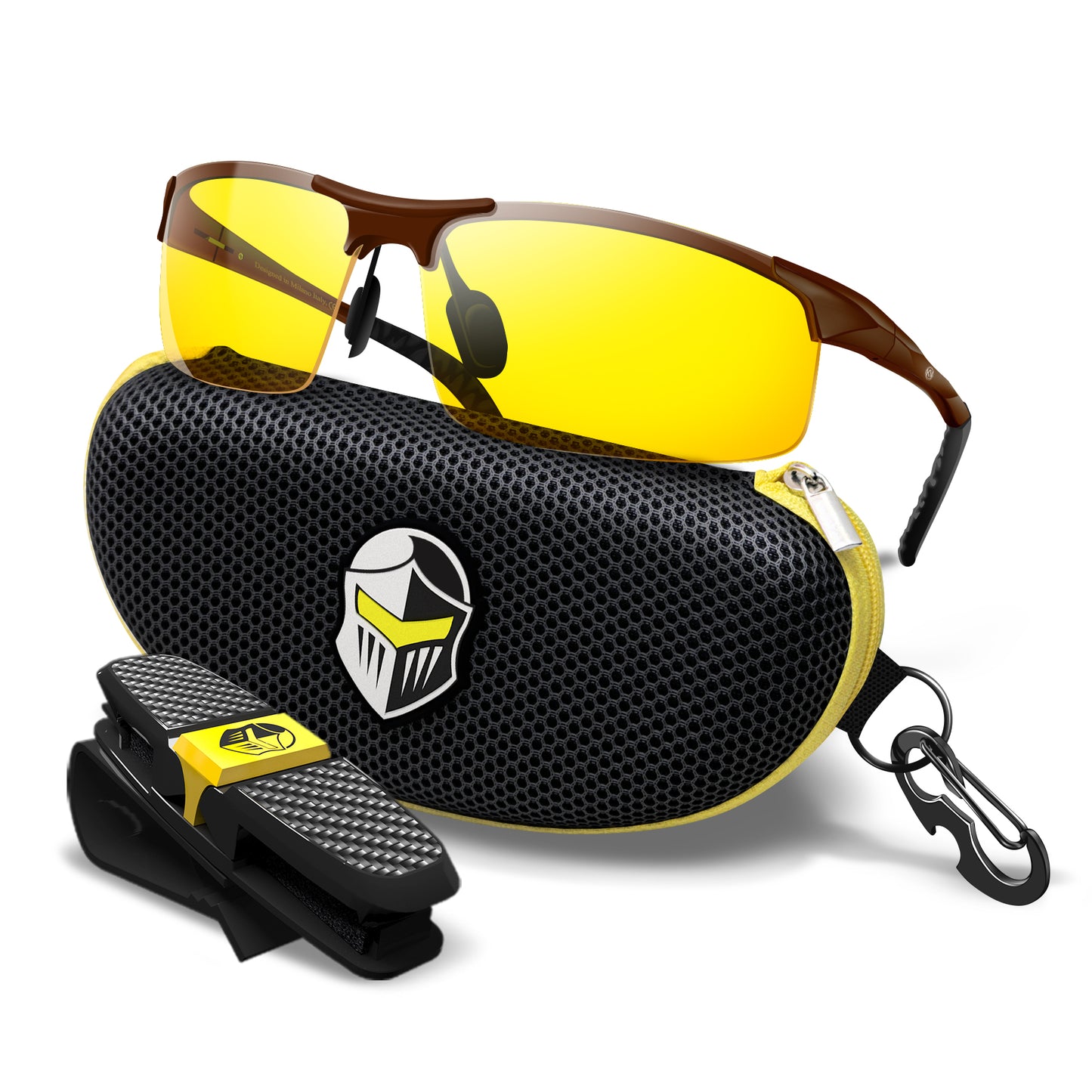 Night Driving Glasses Knight Visor Semi Rimless Frame (Titanium B)
