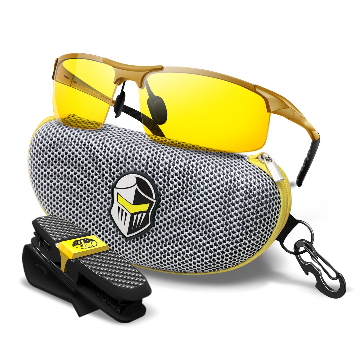 Night Driving Glasses Knight Visor Semi Rimless Frame (Gold A)