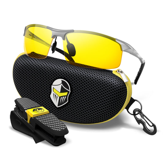 Night Driving Glasses Knight Visor Semi Rimless Frame (Silver B)