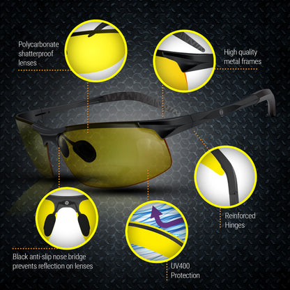 Night Driving Glasses Knight Visor Semi Rimless Frame (Titanium A)