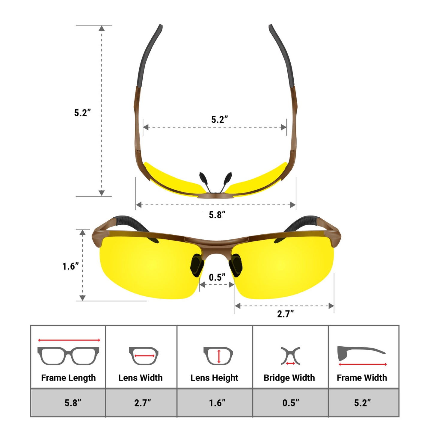 Night Driving Glasses Knight Visor Semi Rimless Frame (Brown B)