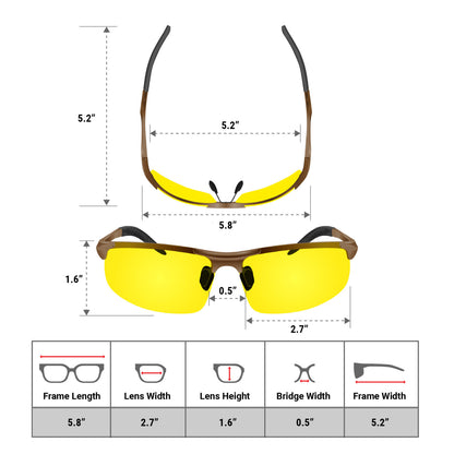 Night Driving Glasses Knight Visor Semi Rimless Frame (Brown B)