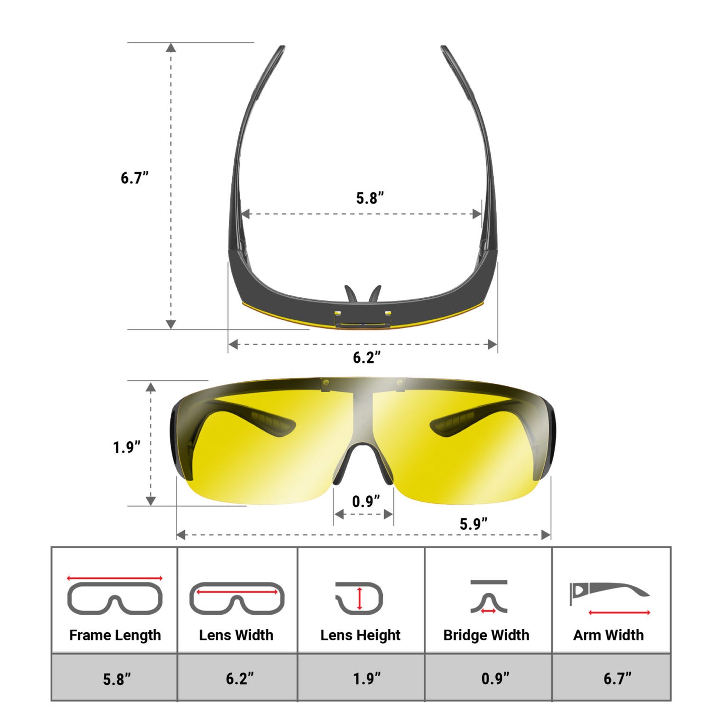 Fit Over Sunglasses Wrap Around Glasses (Yellow A)