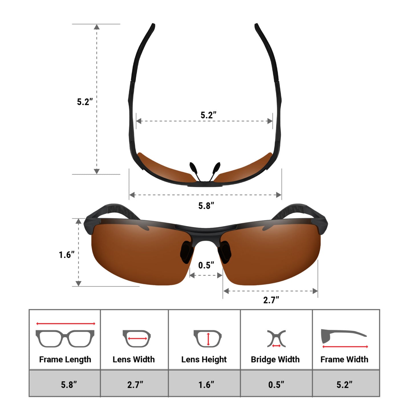 Daytime Driving Glasses Knight Visor Semi Rimless Frame (Black Copper B)