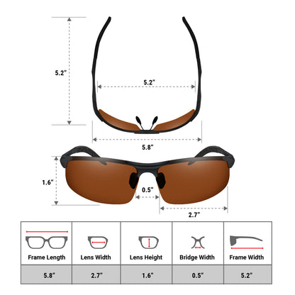 Daytime Driving Glasses Knight Visor Semi Rimless Frame (Black Copper B)