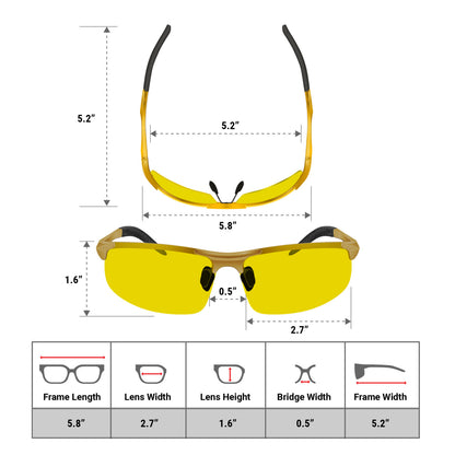 Night Driving Glasses Knight Visor Semi Rimless Frame (Gold B)