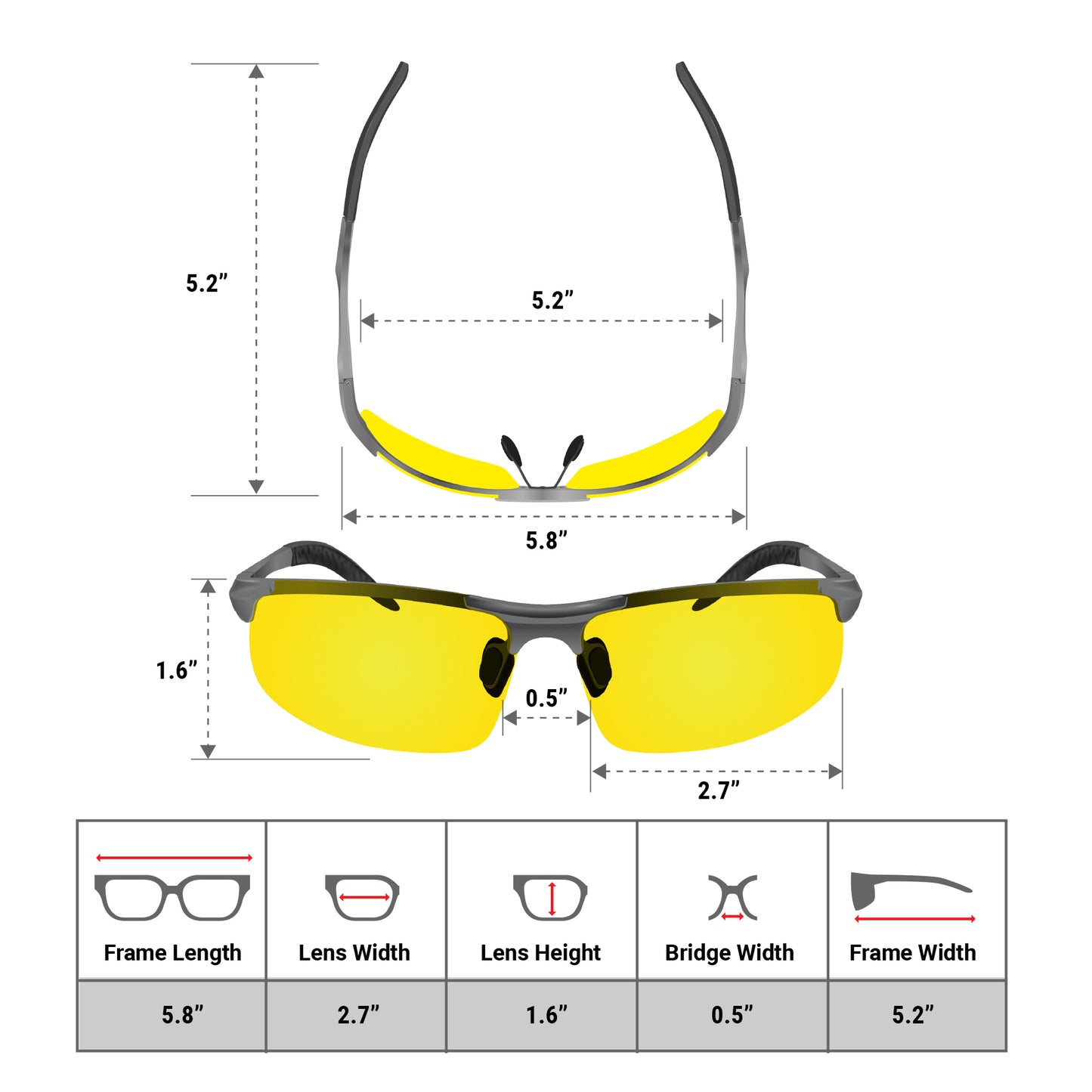 Night Driving Glasses Knight Visor Semi Rimless Frame (Titanium A)