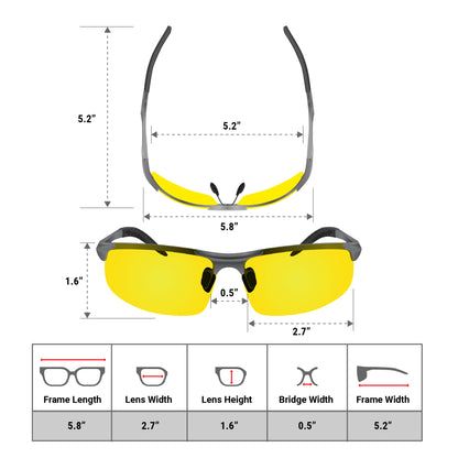 Night Driving Glasses Knight Visor Semi Rimless Frame (Titanium A)